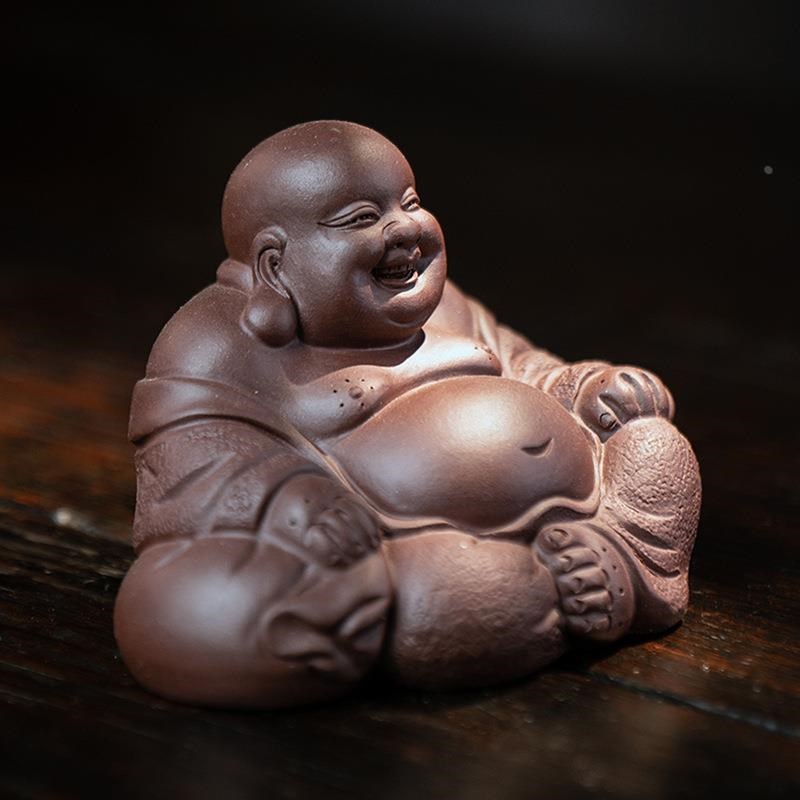 宜兴紫砂茶宠弥勒佛茶具摆件可养原矿手工紫泥大肚布袋佛茶玩和尚