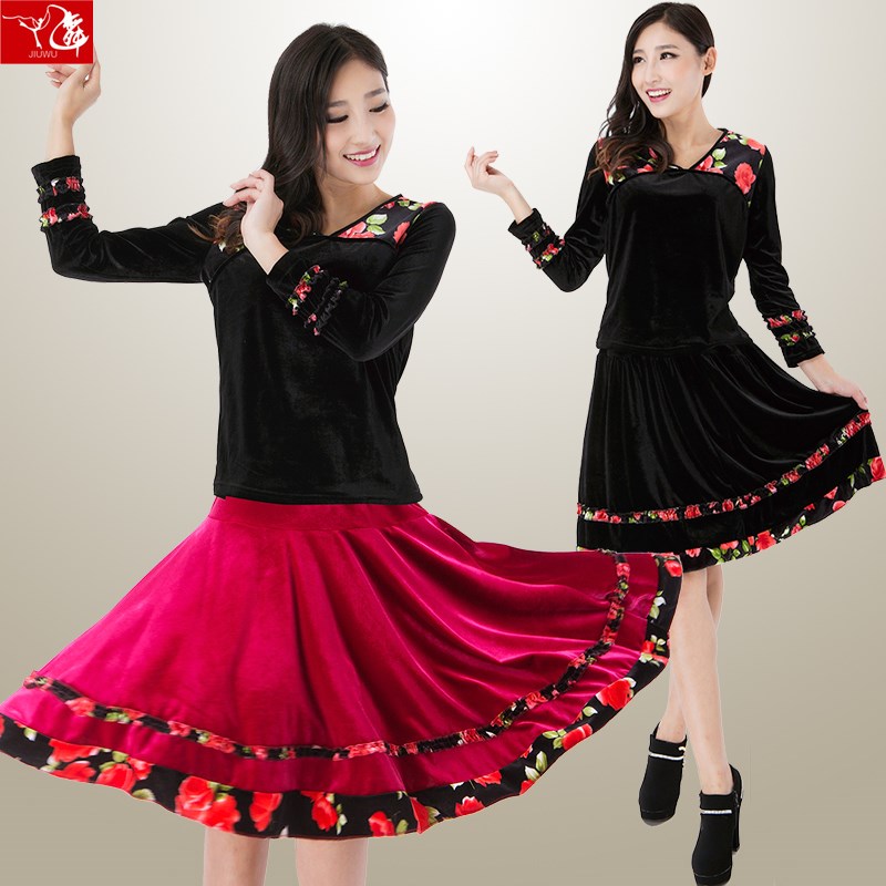 九舞套装两件套裙裤常规上衣跳舞中腰舞蹈碎花春夏女舞蹈服装广场
