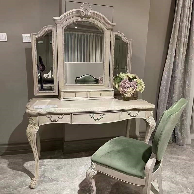 【直播】美式轻奢实木梳妆台组合后现代简约椅子法式复古复兴