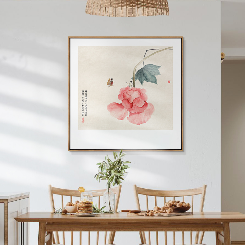 探花新中式饭厅装饰画客厅玄关走廊过道壁画书房茶室方形花鸟挂画图片