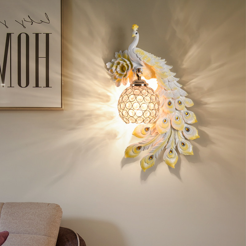 欧式孔雀壁灯创意客厅电视背景墙装饰卧室床头过道楼梯网红灯