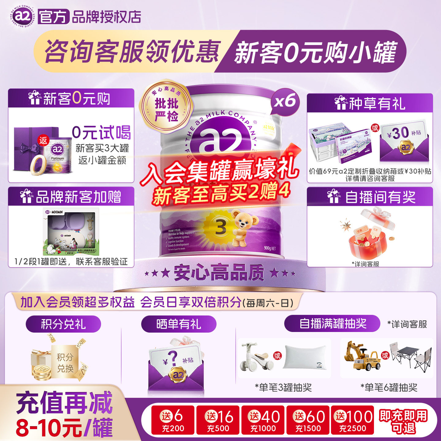 【限时囤货优惠】a2紫白金3段幼儿奶粉三段新西兰原装1-4岁900g*6