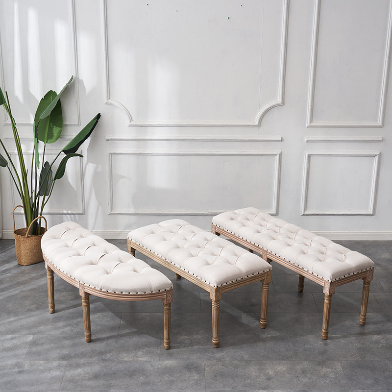 实木床尾凳复古换鞋凳长凳美式乡村做旧雕花化妆凳餐桌双人椅凳子