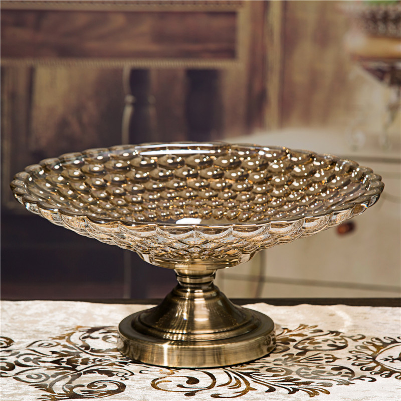 欧式玻璃果盘带底座客厅家用大号糖果盘现代家居器皿装饰创意摆件
