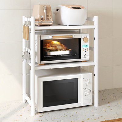 可伸缩厨房置物架微波炉烤箱架子家用白色三层桌面台面电饭锅收纳