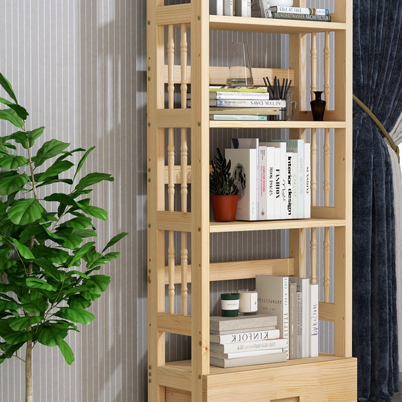 钰宇实木书架简约现代儿童简易置物架落地书架松木客厅多层书架