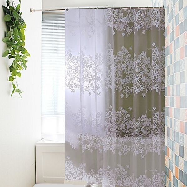 EVA防霉防水加厚卫生间隔断浴室淋浴帘白色花蔓浴帘杆套装免打孔