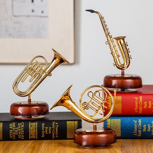 欧式古典风大小号萨克斯乐器书房摆件创意旋转八音盒音乐盒送男生