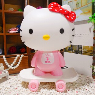 创意卡通礼物插电滑板KT猫台灯卧室床头灯儿童房女孩闺蜜小夜灯