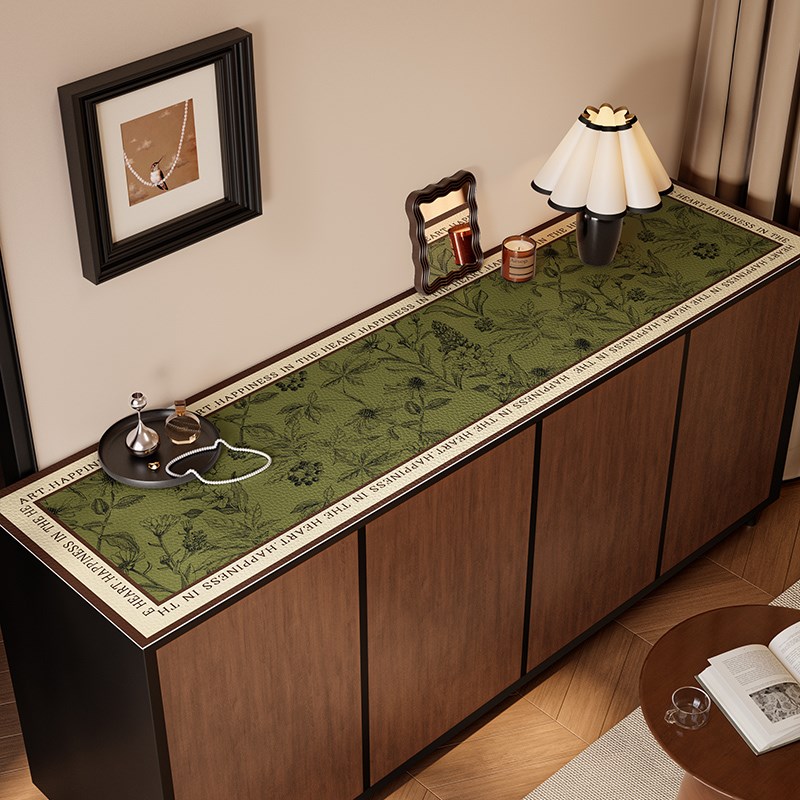 复古风餐边柜台面保护垫轻奢桌布防水防油皮革桌垫电视柜垫