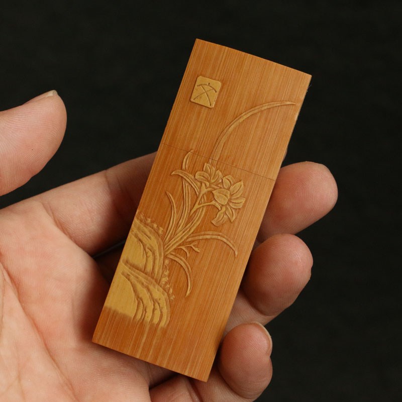 老玉竹留青雕刻纯手工精工雕刻兰竹雕手把件牙签盒把玩竹器