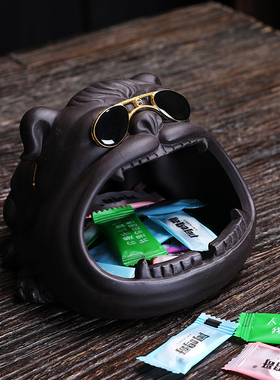 复古创意紫砂烟灰缸个性动物收纳摆件家用酒店客厅烟缸