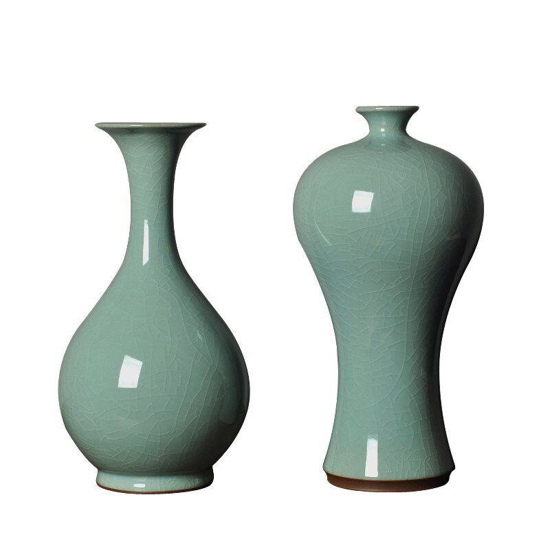 龙泉青瓷花摆摆器 客厅插干花件家居装饰品 哥窑玉壶春美人醉瓶设