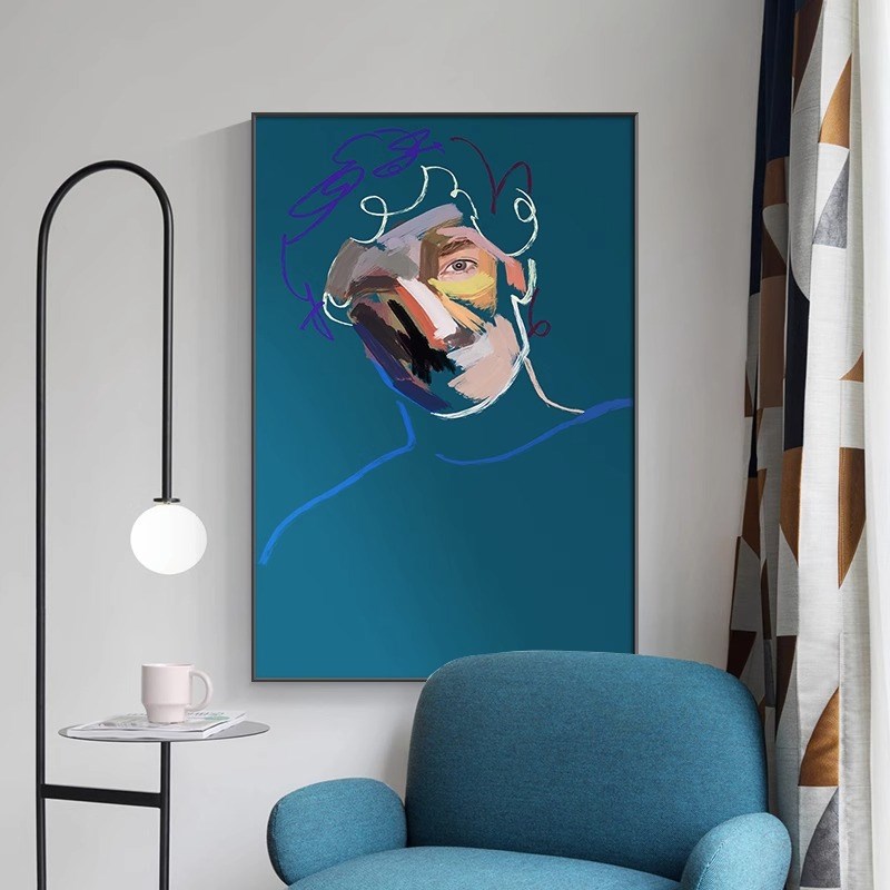 小众克莱因蓝色装饰画简约抽象餐厅壁画北欧高级感客厅落地画挂画