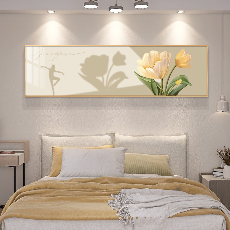 2025新款卧室装饰画现代简约主卧房间床头挂画温馨花卉背景墙壁画图片
