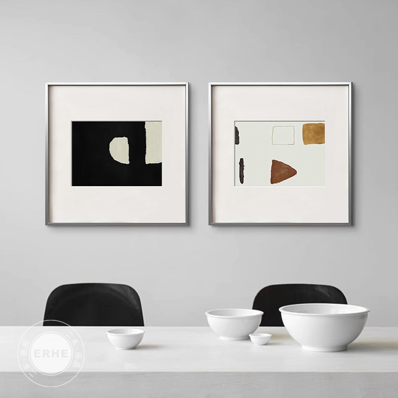 遗忘黑白棕色块抽象餐厅装饰画简约现代高级感挂画极简艺术卧室画图片