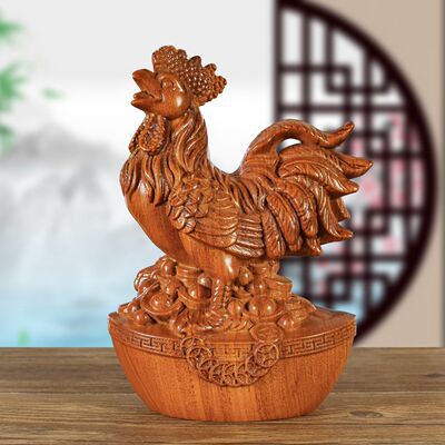 花梨木酉鸡实木雕刻十二生肖摆件元宝鸡家居木雕红木工艺品送礼品