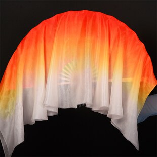 真丝舞蹈扇子潋滟大红橘白渐变双面加长飘古典舞胶州秧歌跳舞扇子