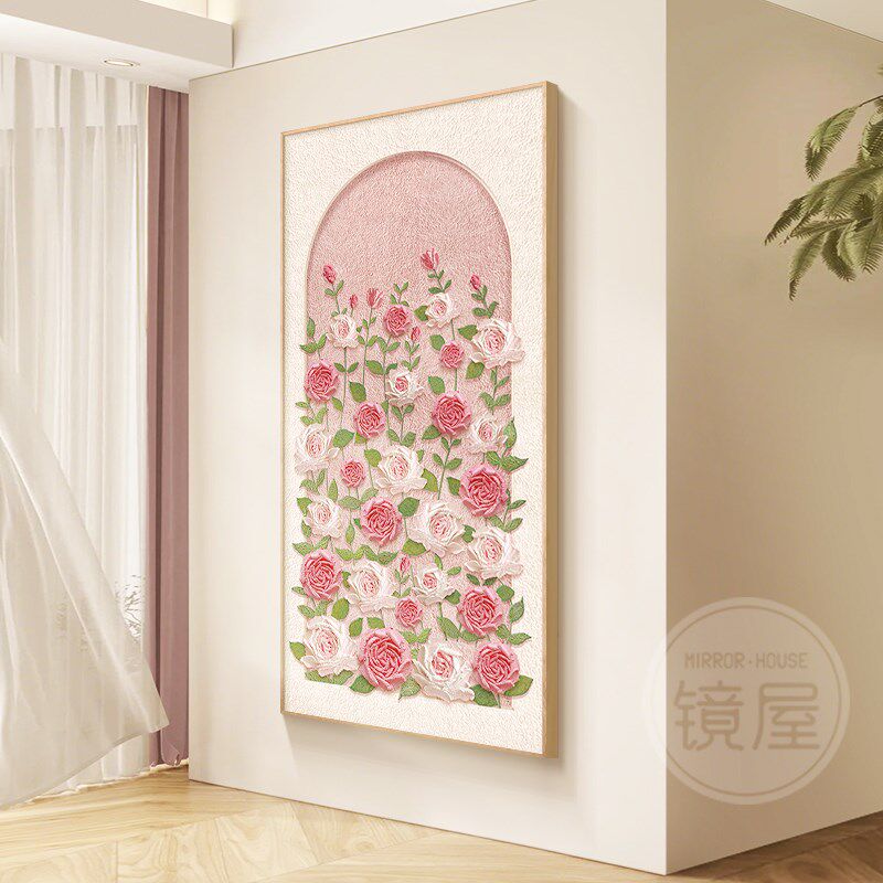 奶油风入户玄关装饰画玫瑰花卉肌理壁画走廊过道艺术挂画2025新款