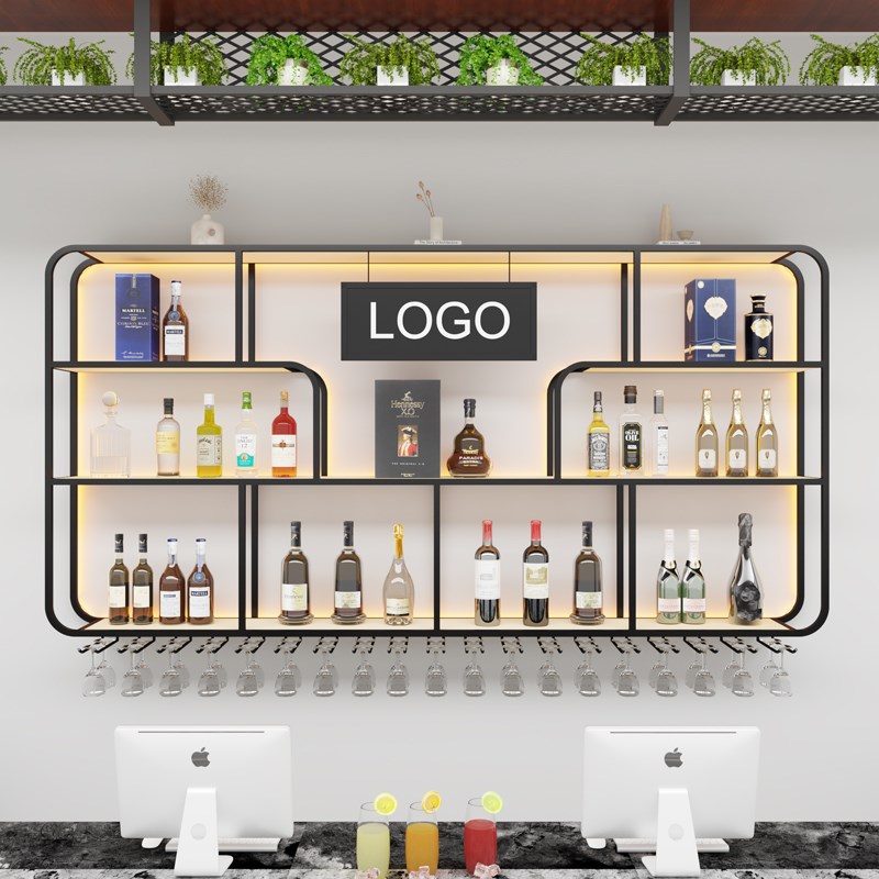 新款壁挂酒架吧台墙上红酒柜餐饮店挂墙发光展示架台球馆置物架子
