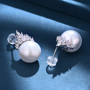 私意珠宝 天然彩宝澳白珍珠耳钉18K金镶钻石淡水珠耳环首饰定制