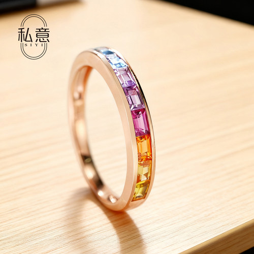 天然彩宝18K金彩蓝宝石时尚戒指