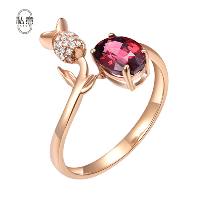 天然彩宝石1.5克拉榴石戒指