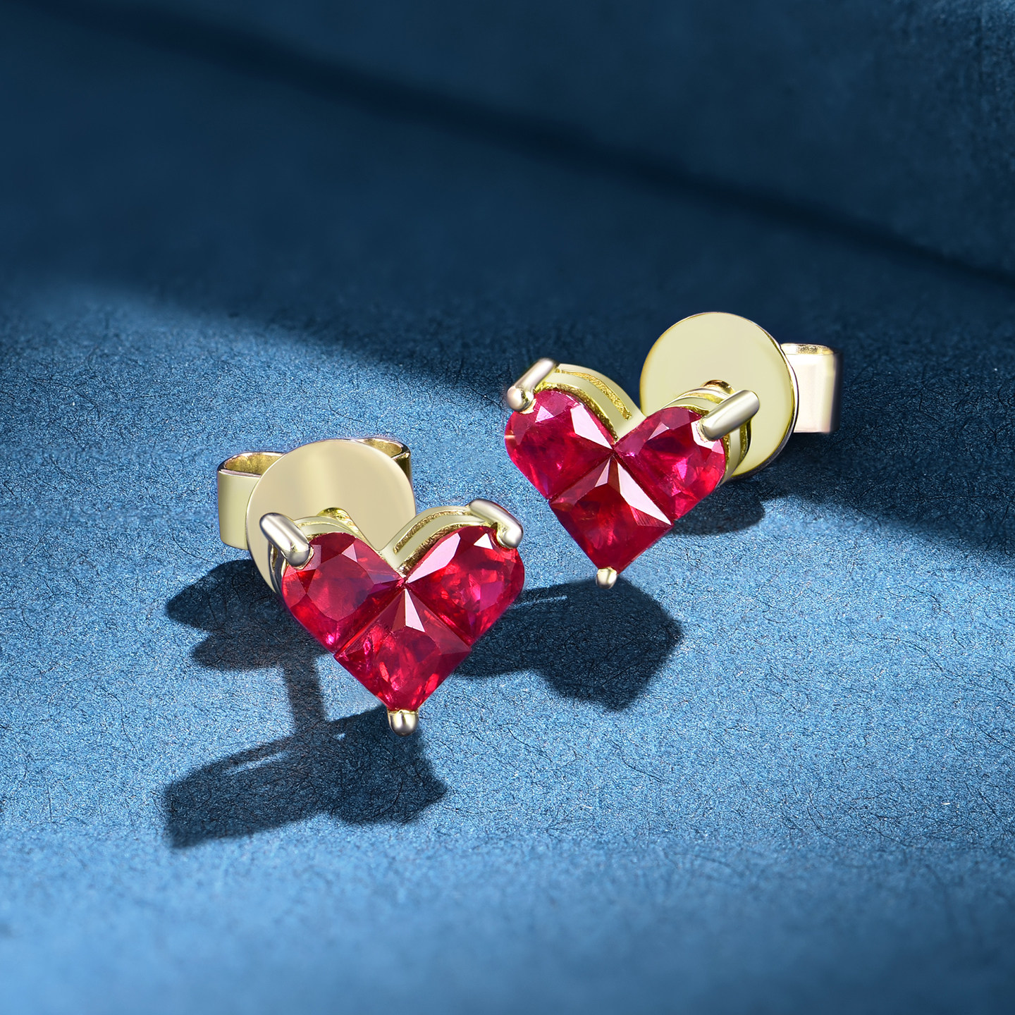 私意珠宝 天然彩宝红宝石耳环18K金耳钉爱心形首饰定制时尚耳饰
