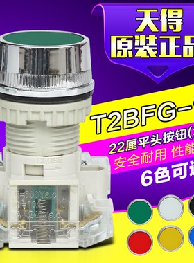 原装正品天得平头按钮开关T2BFG-1C启动复位按钮开关绿色22mm