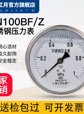 上海江月YN100BF/Z不锈钢轴向型耐震防震压力表水压油液压0-40mpa