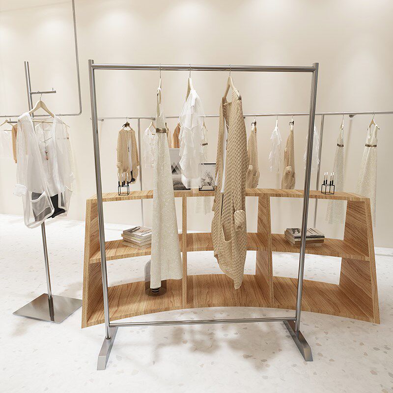 服装店展示架落地式挂衣服架子不锈钢拉丝银色展示挂衣架女装货架