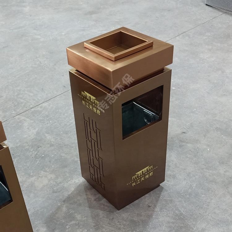 高档室内垃圾桶电镀方形不锈钢果皮箱厂家公共环卫电梯口垃圾箱