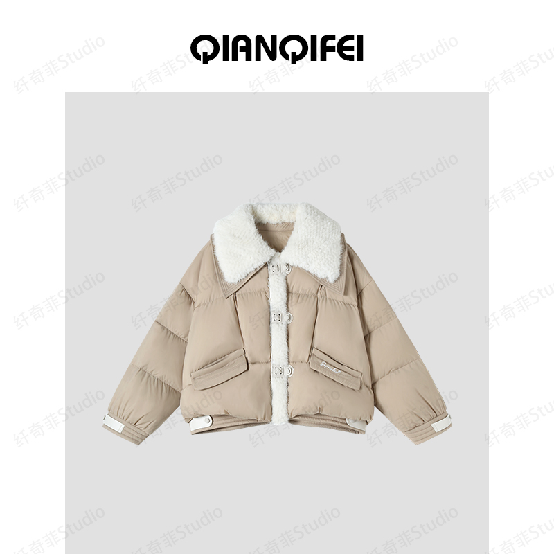 12.9F  新款小众设计感拼接毛毛大翻领短外套 TK5156