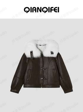 2-3F B 新款复古机车风大毛领加绒短外套 TK5406