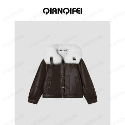 1-25H B 新款复古机车风大毛领加绒短外套 TK5406