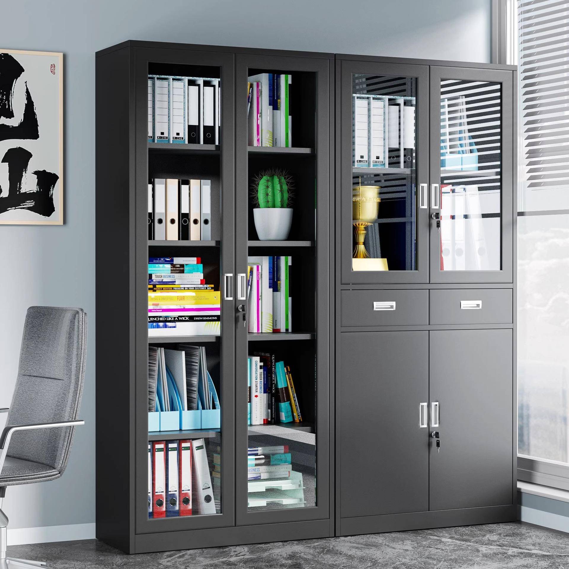 黑色文件柜办公室资料柜档案室档案柜财务资料凭证柜书柜收纳矮柜