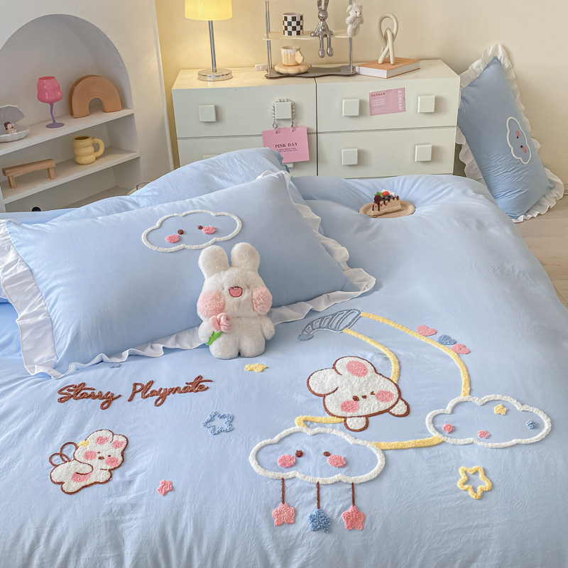 可爱卡通纯棉全棉床上四件套亲肤水洗棉儿童单人床三件套被套床单