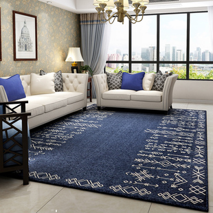 编织简约地毯客厅卧室床边中式茶几毯复古蓝色可机洗ns现家用