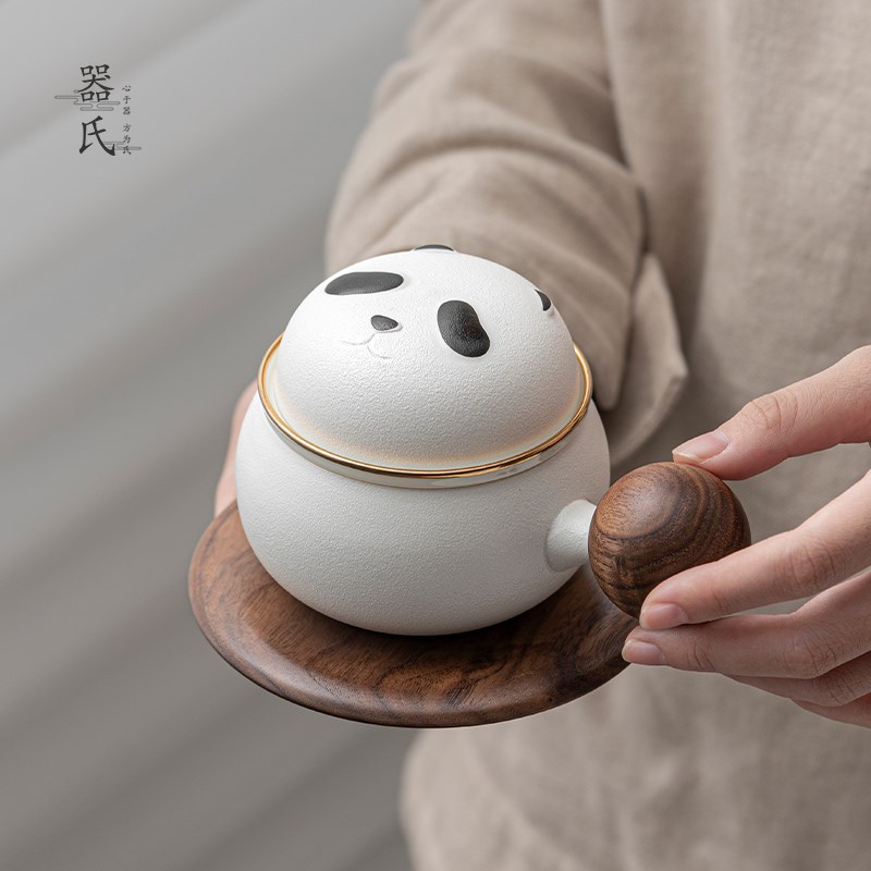 器氏熊猫咖啡杯陶瓷家用泡茶杯个人专用高档喝子茶水分离茶杯