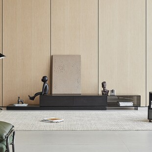 EVITAHome轻奢现代实木家用客厅简约落地意式极简伸缩玻璃电视柜