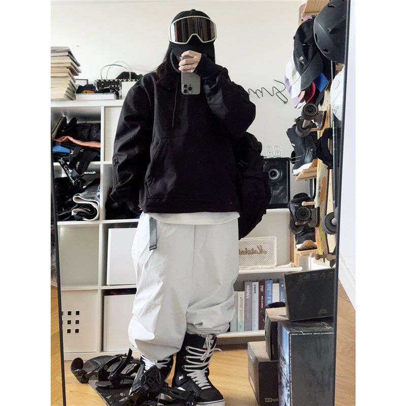 雪否滑雪裤加绒防水防风宽松单板滑雪裤白色灰色绿色平价雪裤男女