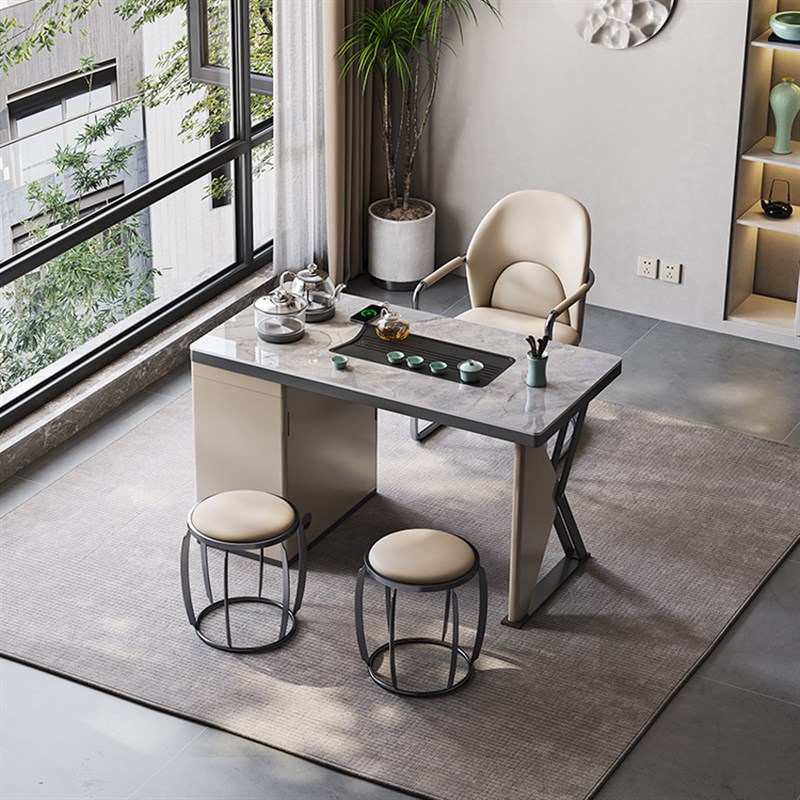 阳台茶桌椅组合轻奢现代极简岩板办公泡茶桌套装全自动一体茶台