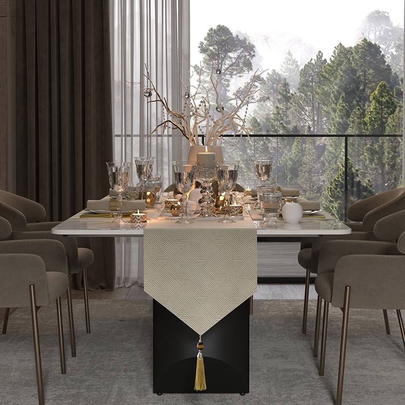 GULAN古兰桌旗布艺高级感轻奢高端防水纹理茶几台布现代简约