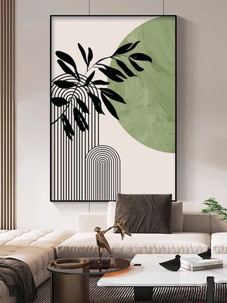 Modern Living Room Abstract Decorative Painting Wabi-Sabi Style Sofa Background Wall Floor-To-Ceiling Painting Fresh Green Plant Entrance Hanging Painting