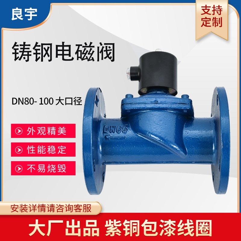 铸钢法兰常闭220V24V电磁阀水阀3寸DN80控制放水4寸100电动式阀门