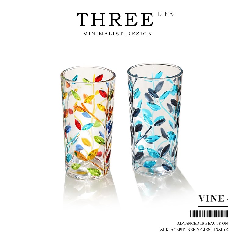 TlifeVine杯具玻璃杯彩绘设计家用水晶玻璃杯威士忌杯  藤蔓