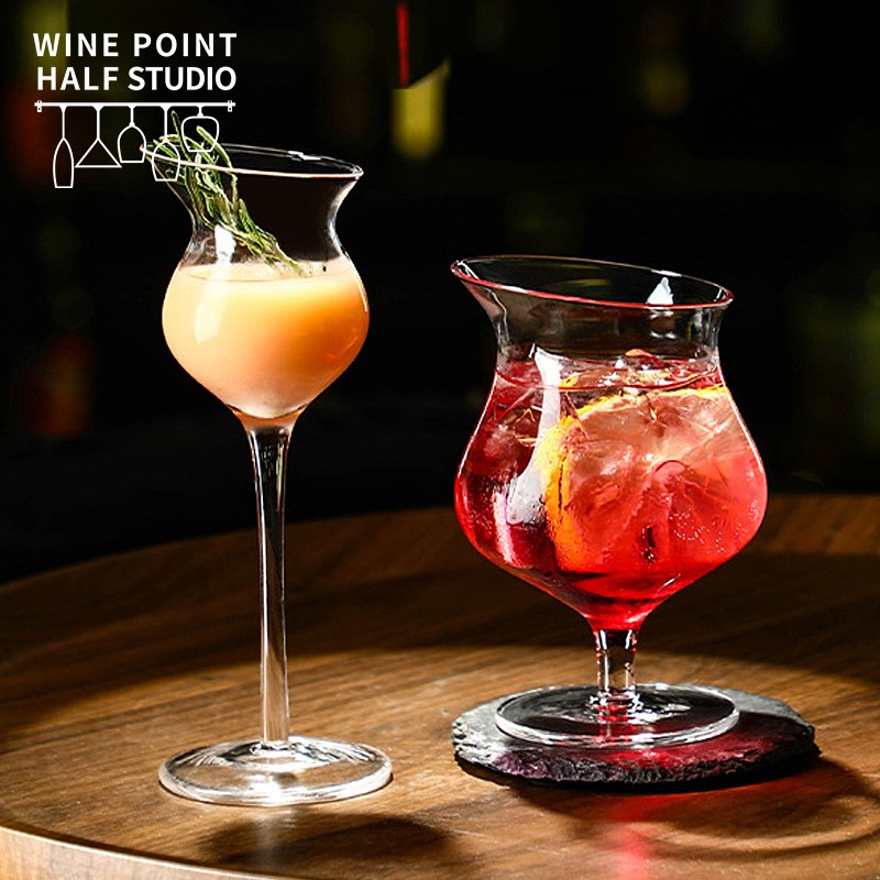 斜口鸡尾酒杯水晶玻璃高脚杯 创意威士忌酒杯古典冰球杯 酒吧杯子