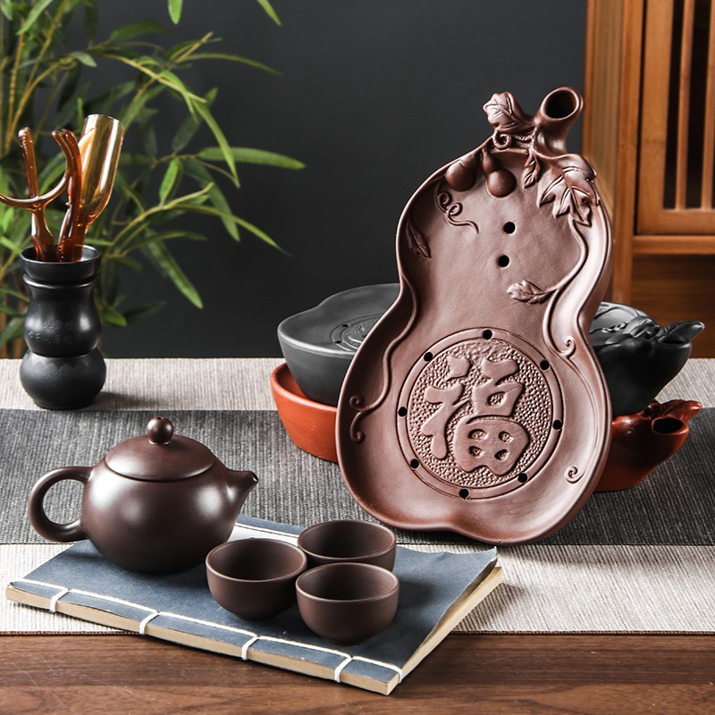 功夫茶具西施壶套装聚福葫芦干泡台朱泥壶承储水式简约大象小茶盘