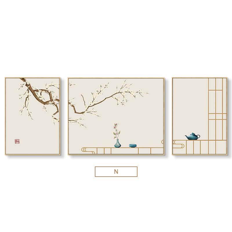 荷花新中式客厅装饰画三联组合沙发背景墙挂画中国风书房茶室壁画