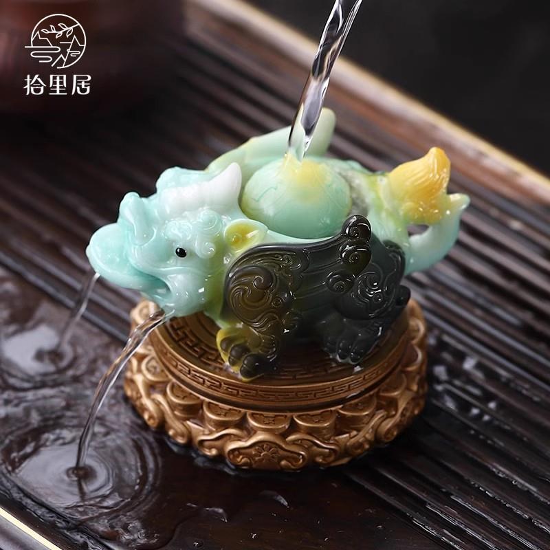 高温变色喷水貔貅茶宠摆件时来运转茶从宠趣玩功夫茶具配件礼盒装